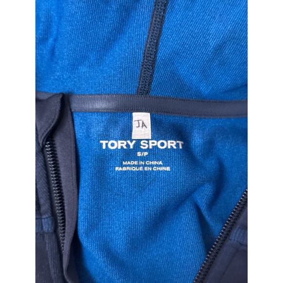 Tory Burch Sport Top Small Womens Seamless 1/4 Zip Blue Chevron Pullover - Picture 8 of 9